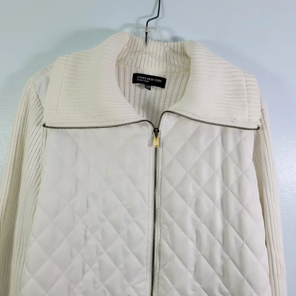 Jones New York White Quilted Front Ribbed Sweater Size XL 52022-0530 - Picture 3 of 7